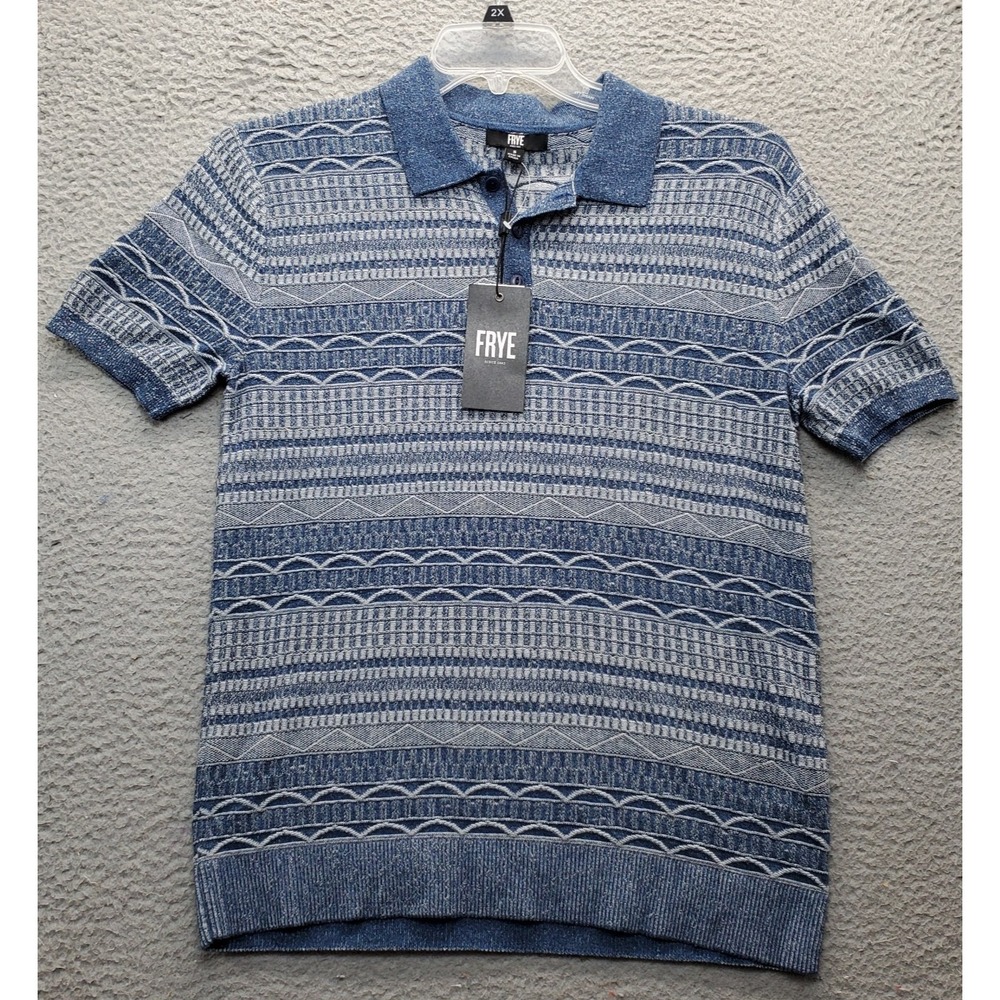 Frye Pullover Sweater Men Small Multi Aztec Knitted Ribbed Collared Short Sleeve